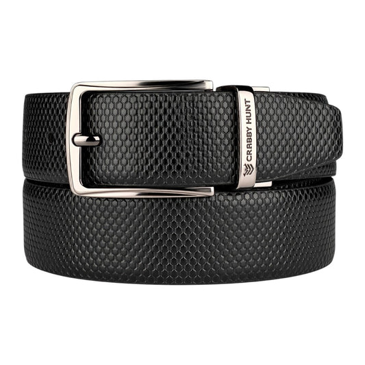 Crabby Hunt Reversible Textured Belt for Men – Black & Brown Silver Buckle