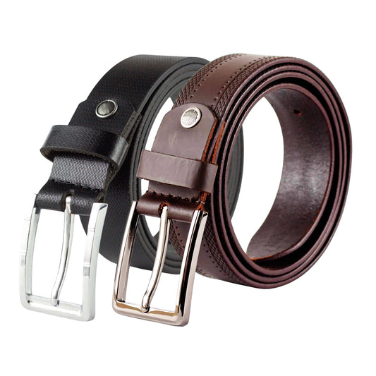 Genuine Leather Belt Combo – Classic Black & Rich Brown with Premium Buckles