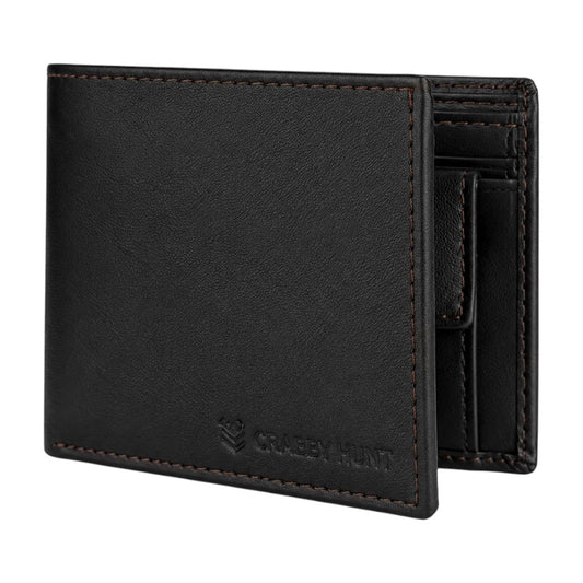 CRABBY HUNT Premium Black Leather Wallet for Men | Classic Bi-Fold Design