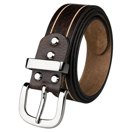 Crabby Hunt Brown Genuine Leather Belt for Men – Dual Stripe Design, Premium Craft