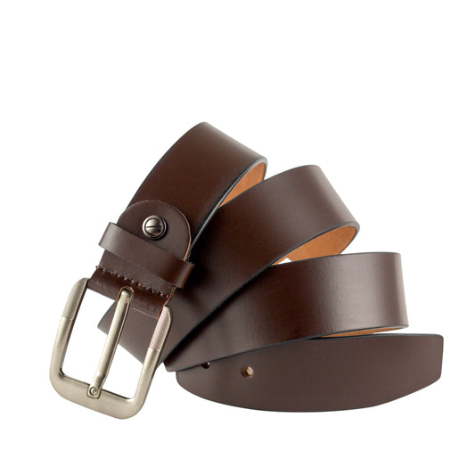 Crabby Hunt Genuine Leather Belt for Men – Warm Coffee Brown, 3.2 cm Wide with Classic Silver Buckle