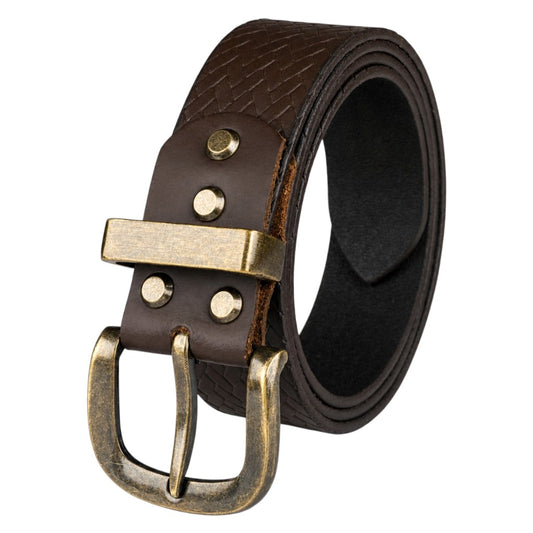 Crabby Hunt Brown Woven Pattern Leather Belt for Men – Genuine Leather, Elegant Texture, Stylish & Long-Lasting