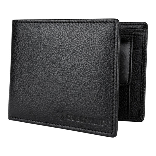 CRABBY HUNT Genuine Leather Wallet for Men | Bifold Wallet with Coin Pocket & Card Slots | Black