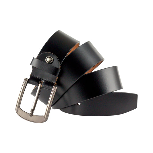 CRABBY HUNT Genuine Leather Belt for Men | 1.5 Inch Black Strap with Silver Buckle | Classic Formal & Business Wear Accessory | Durable & Stylish Gift Option
