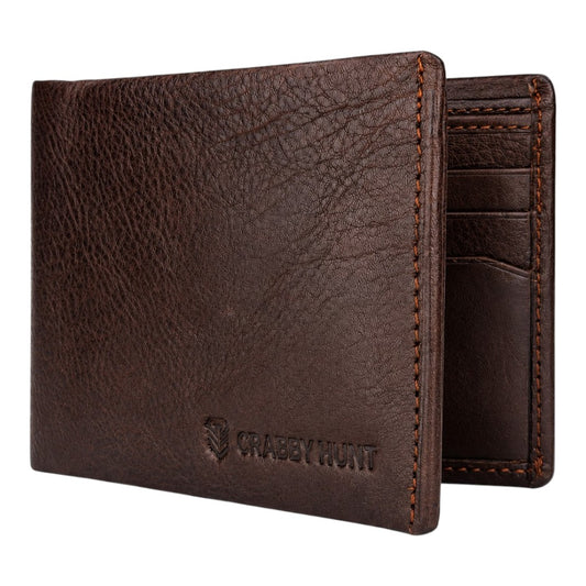 CRABBY HUNT Genuine Leather Slim Bifold Wallet for Men | Dark Brown Wallet with Multiple Card Slots