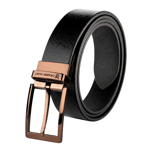 Men’s Reversible Black Belt with Choco Gold Square Buckle | Stylish Formal & Casual Waist Belt