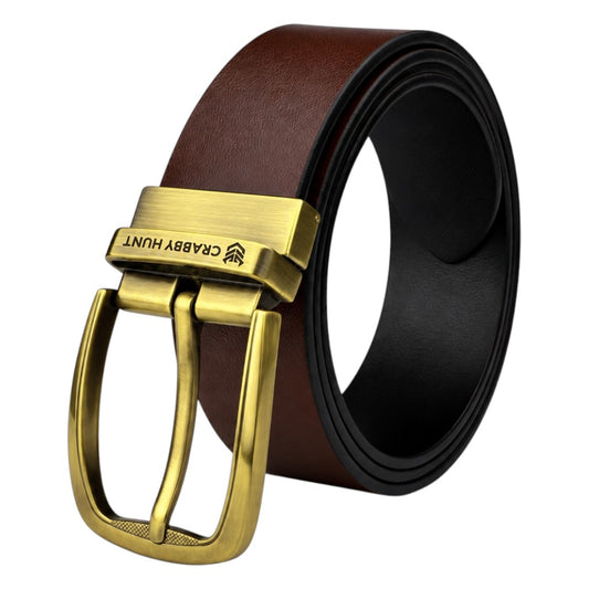 Men’s Genuine Leather Reversible Belt – Black & Brown with Antique Gold Buckle