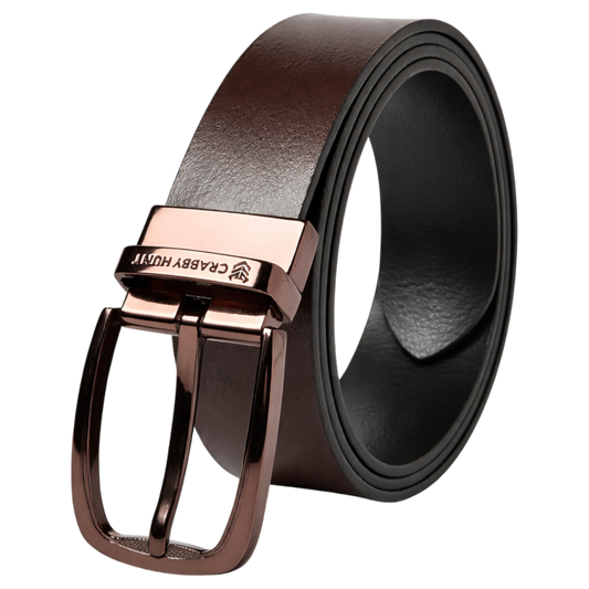 Crabby Hunt Men’s Reversible Leather Belt with Choco Gold Buckle