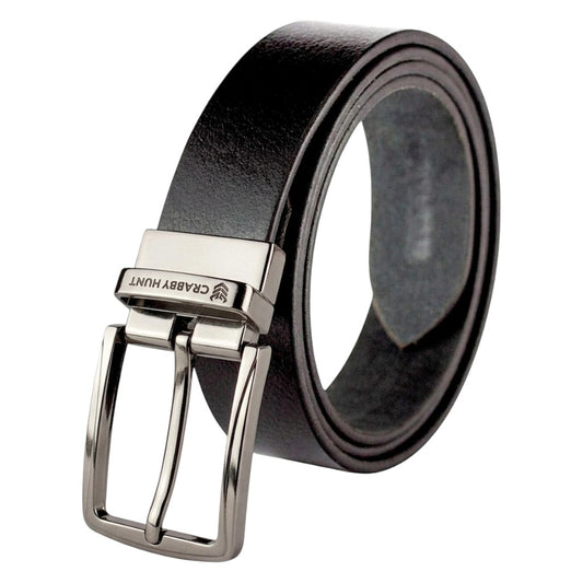 Genuine Black Leather Belt with Metal Buckle