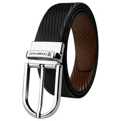 Crabby Hunt Men's Reversible Genuine Leather Belt with Ranger Silver Round Buckle | Black & Brown | Leather Belt-Reversible-RangerSilverRound