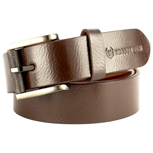 Genuine Brown Leather Belt with Premium Silver Roller Buckle