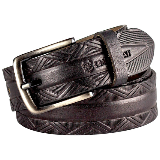 Crabby Hunt Black Patterned Genuine Leather Belt for Men – Premium Quality, Artistic Design, Durable & Sophisticated