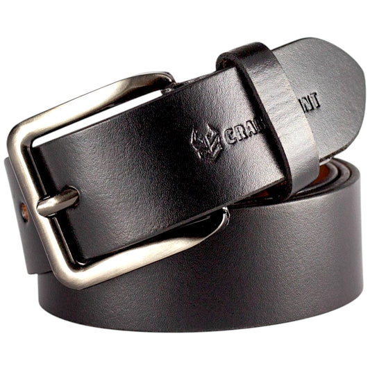 Crabby Hunt Classic Black Leather Belt for Men – Sleek Finish, Genuine Leather, Durable & Refined Look