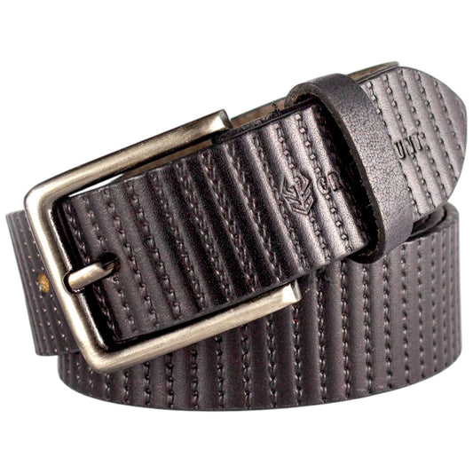 Crabby Hunt Textured Black Leather Belt for Men – Stylish Pattern, Genuine Craftsmanship, Rugged & Elegant