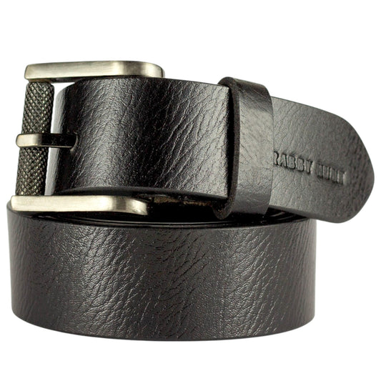 Genuine Black Leather Belt with Roller Metal Buckle