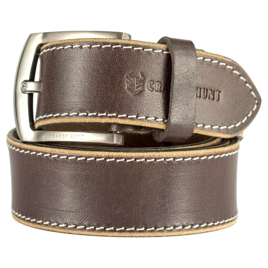 Genuine Brown Leather Belt with Metal Buckle