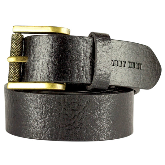 Genuine Black Leather Belt with Golden Metal Buckle
