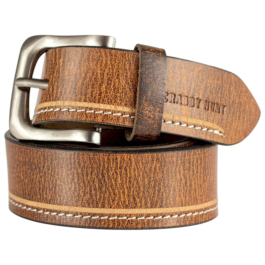 Genuine Tan Leather Belt with Stitches