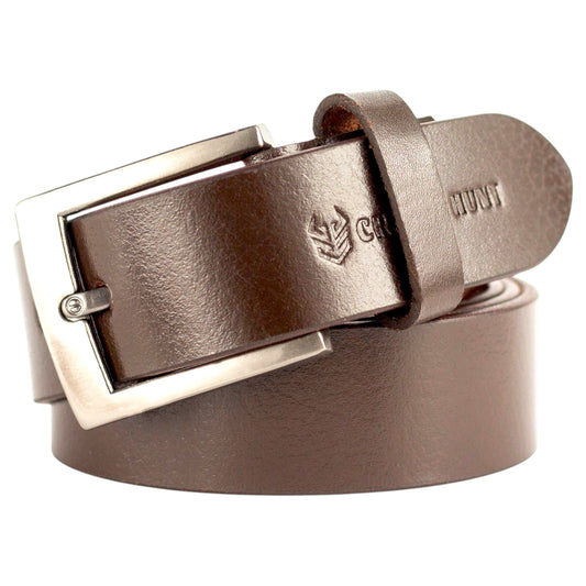 Genuine Padded Brown Leather Belt with Metal Buckle