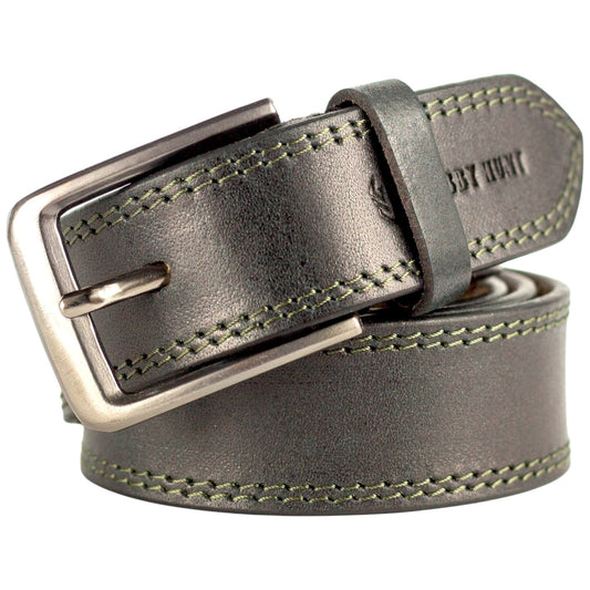 Genuine Classic Black Leather Belt with Brushed Metal Buckle