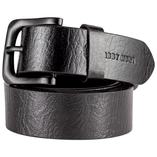Genuine Black Leather Belt with Black Metal Buckle
