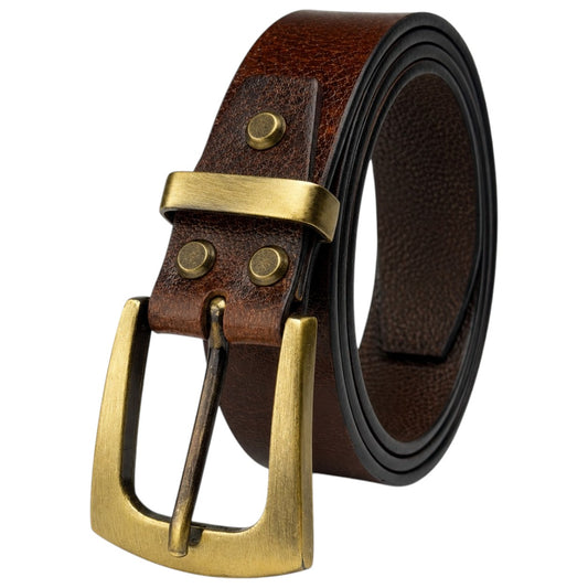 Crabby Hunt Men's Genuine Leather Casual Belt – Oil Pull-Up Leather with Antique Brass Buckle