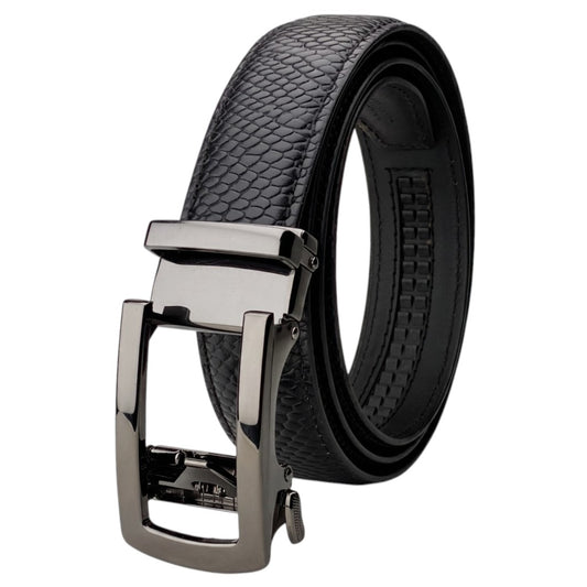 Men’s Autolock Black Croco Leather Belt – Gun Metal Automatic Buckle, Premium Formal Belt for Men