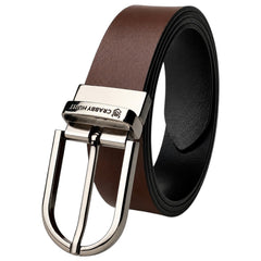 Crabby Hunt Men's Reversible Genuine Leather Belt with Silver Round Buckle | Black & Brown | Formal & Casual Wear | Reversible-Damms Silver Round-Buckle