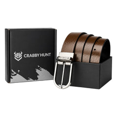 Crabby Hunt Apollo Reversible Genuine Leather Belt with Silver Round Buckle | Premium Formal & Casual Belt