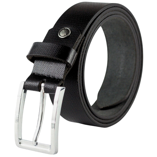 Premium Genuine Leather Belt for Men – Classic Black with Polished Silver Buckle
