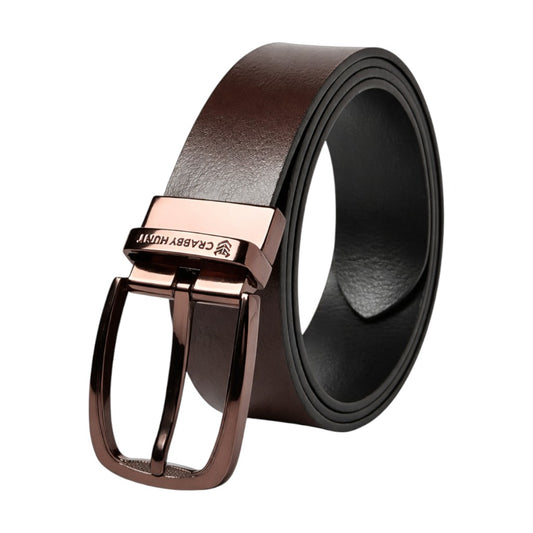 Crabby Hunt Men’s Reversible Leather Belt with Choco Gold Buckle