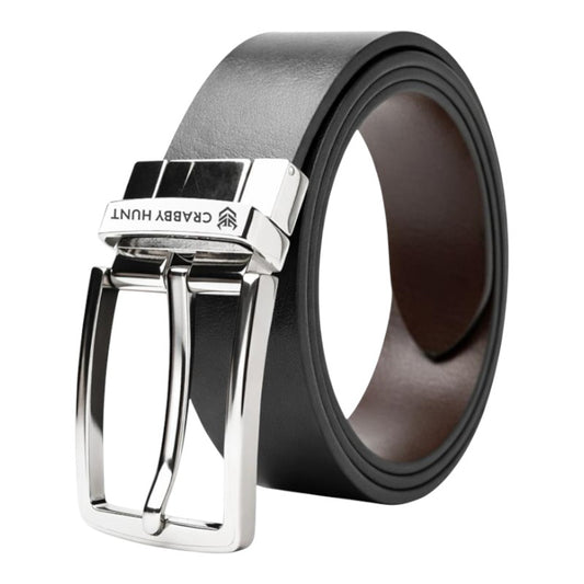 Crabby Hunt Men’s Genuine Leather Reversible Belt with Mild Silver Buckle