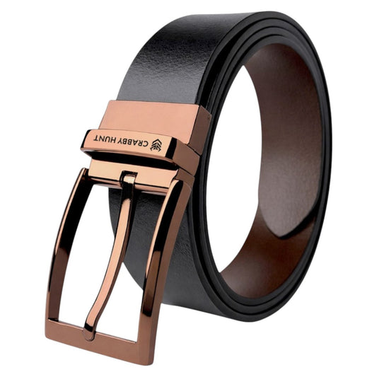 Crabby Hunt Dammas Reversible Men’s Leather Belt—Choco-Gold Finish Buckle