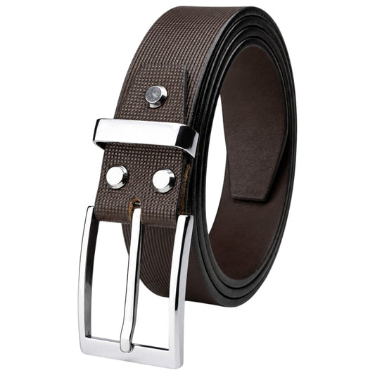 Crabby Hunt Men’s Premium Brown Textured Leather Belt with Silver Buckle