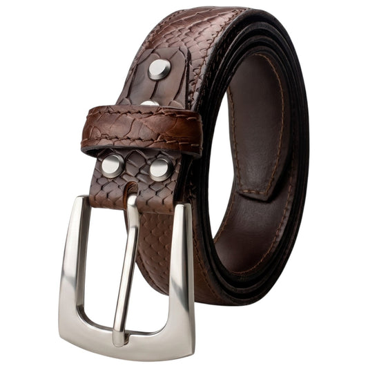 Brown Croco Embossed Genuine Leather Belt with Silver Buckle | Premium Men's Formal & Casual Belt
