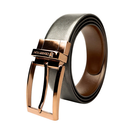 Crabby Hunt Reversible Leather Belt for Men – Dual-Tone Finish with Premium Metal Buckle