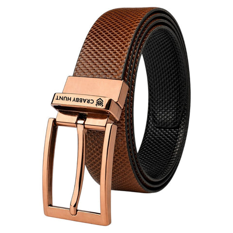 Crabby Hunt Reversible Textured Leather Belt for Men – Black & Chocolate Brown  Square Buckle