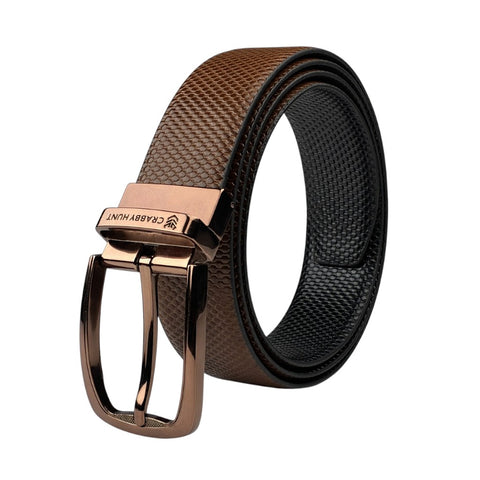 Crabby Hunt Orbit Round Reversible Belt – Chocolate Brown & Black | Textured Finish
