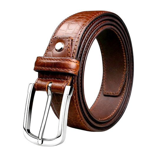 Crabby Hunt Men's Genuine Leather Belt & Wallet Combo | Brown Crocodile Texture Belt with Premium Leather Wallet | Gift Set for Men | Formal & Casual