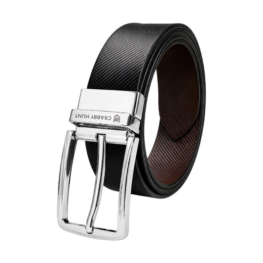 Crabby Hunt Premium Reversible Leather Belt for Men – Dual-Tone Design & Gunmetal Buckle