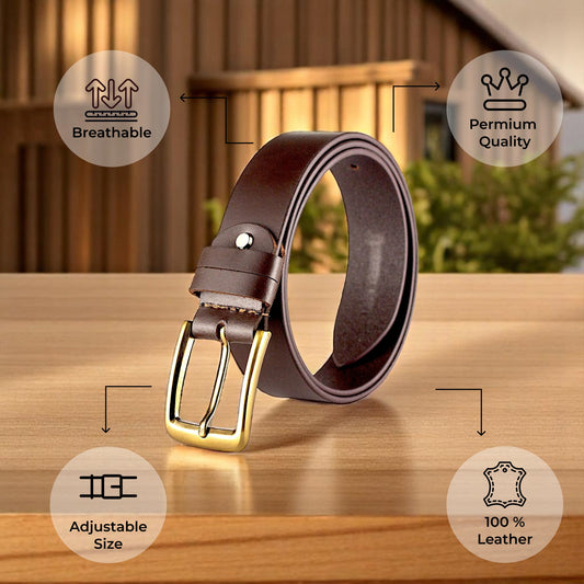 Crabby Hunt Brown Genuine Leather Belt – Premium & Elegant Men's Leather Belt