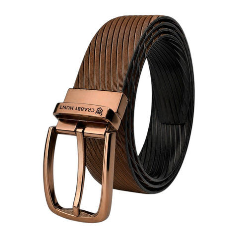 Crabby Hunt Ranger Round Reversible Belt for Men – Brown & Black Textured Strap