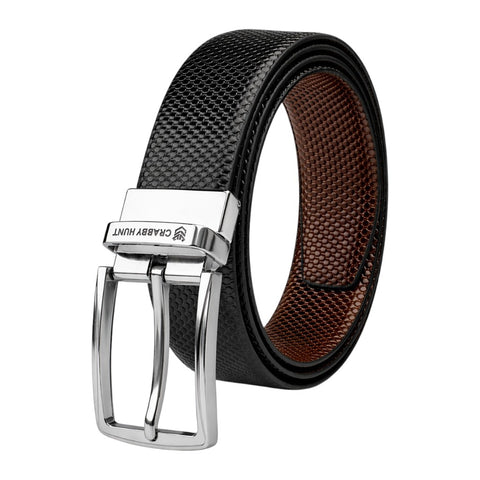 Crabby Hunt Reversible Textured Belt for Men – Black & Brown  Silver Buckle