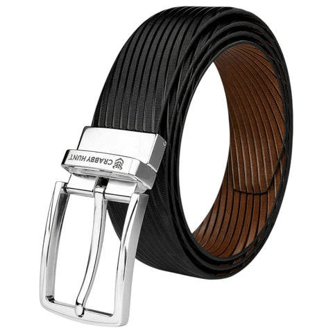 Crabby Hunt Ranger Reversible Belt for Men – Black & Brown Silver Buckle