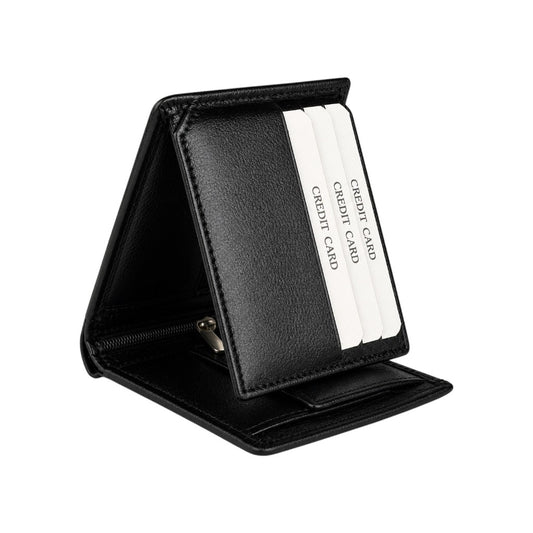 Black Leather Wallet for Men with Zipper & Coin Pocket | Slim Premium Wallet – Crabby Hunt