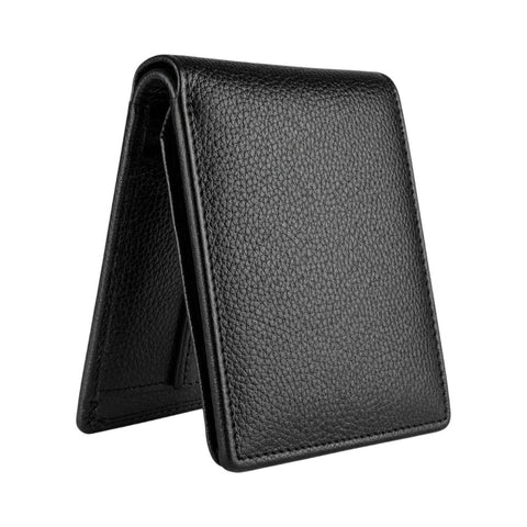 Black Leather Flip Wallet for Men with Extra Card Storage | Slim Bi-Fold Wallet – Crabby Hunt