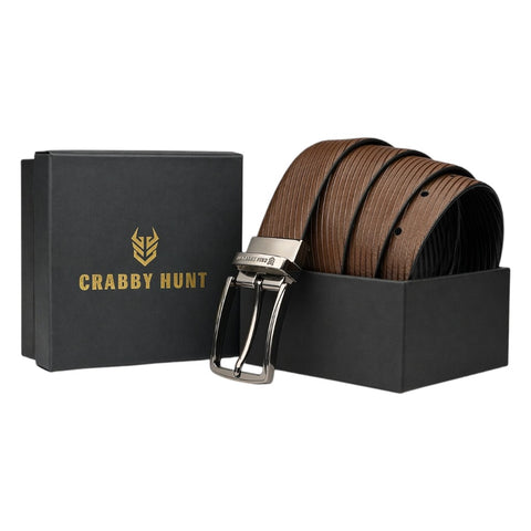 Crabby Hunt Ranger Reversible Belt for Men – Black & Brown Silver Buckle