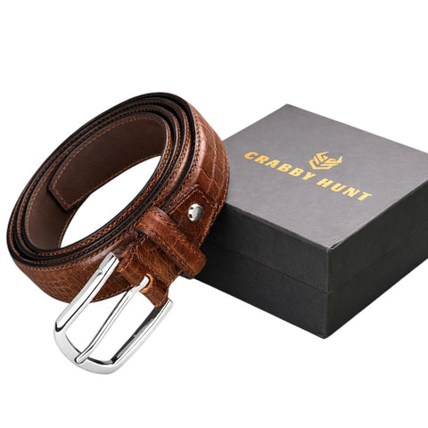 Men’s Croco-Embossed Leather Wallet & Belt Set – Zip Wallet & Vintage Brown Statement Belt | Signature Gift Edition