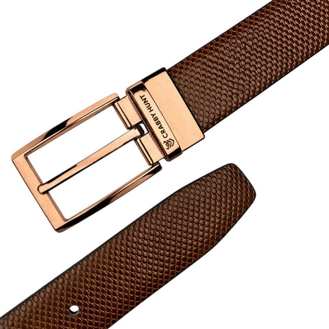 Crabby Hunt Reversible Textured Leather Belt for Men – Black & Chocolate Brown  Square Buckle