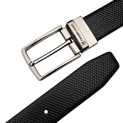 Crabby Hunt Reversible Textured Belt for Men – Black & Brown  Silver Buckle